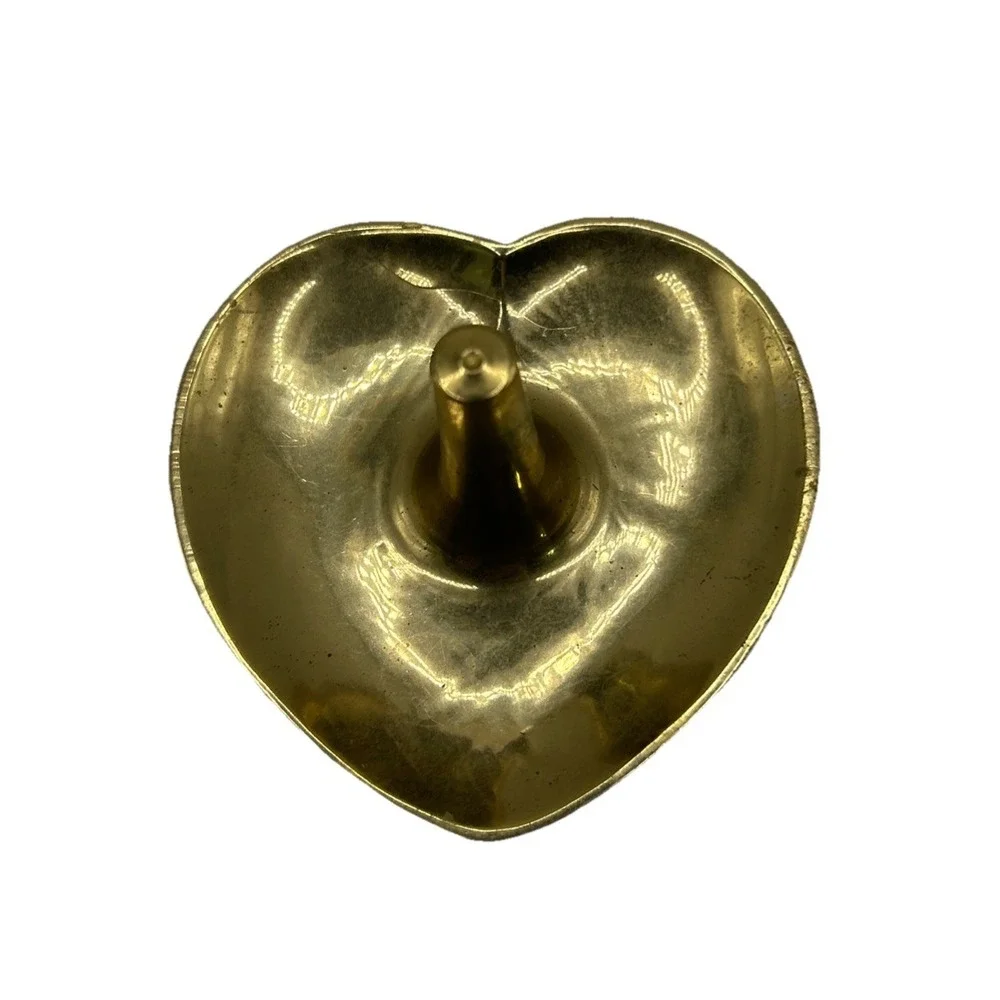 Vtg Brass Heart Shaped Ring Holder Jewelry Dish Trinket Lacquered India MCM